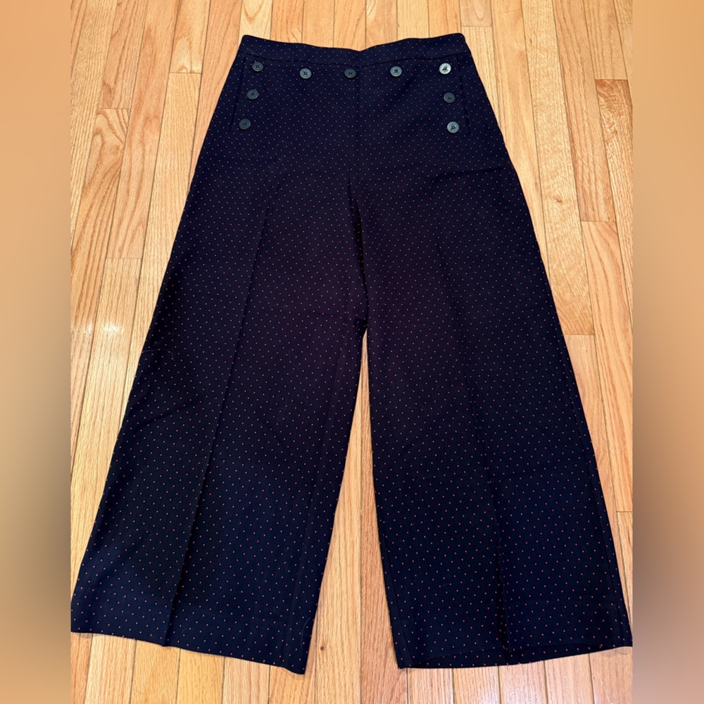 Navy Wide-Leg Polka Dot Sailor Pants no tags nautical coastal Beach